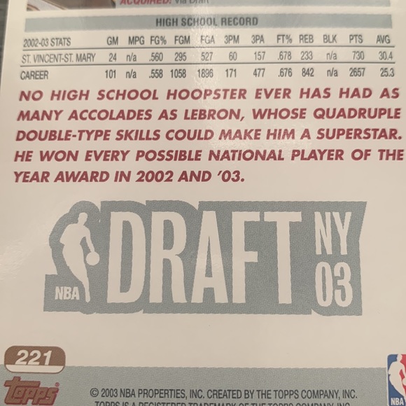 LeBron James rookie card / mint condition / 2003 topps - Picture 4 of 7